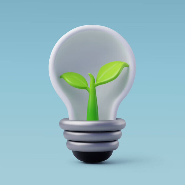 3d Vector Energy Saving Light Bulb, Green Energy, Clean Energy, Environmental Alternative Energy Concept.