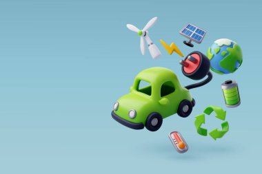 3d Vektör Yeşil Enerji seti, Yeşil Enerji, Temiz Enerji, Çevresel Alternatif Enerji Konsepti.