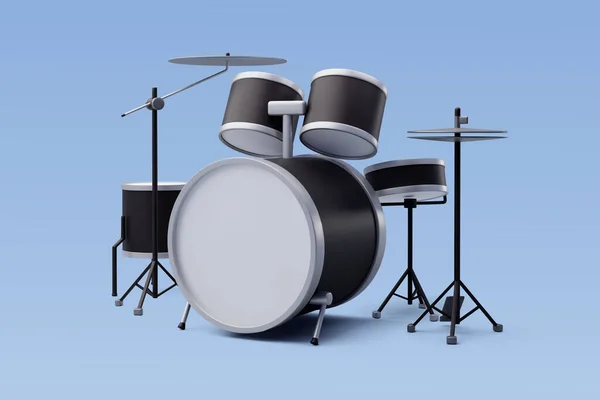 3Dベクトルブラックドラムセット 音楽と楽器のコンセプト — ストックベクタ