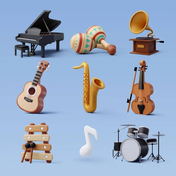 Icono Conjunto Instrumentos Música Musical Concepto Recreación — Archivo Imágenes Vectoriales