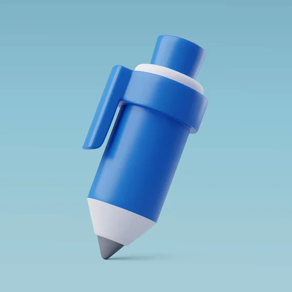 3D向量蓝色钢笔 圆点钢笔 学校和教育图标 返校概念 — 图库矢量图片