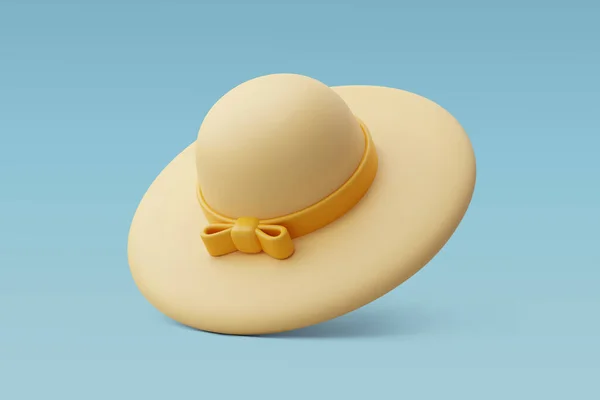 Vector Beige Γυναικείο Καπέλο Κίτρινη Κορδέλα Διακοπές Διακοπών Ώρα Για — Διανυσματικό Αρχείο