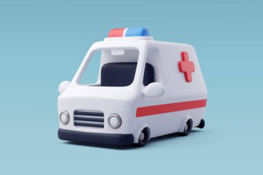 3D Vector Ambulans Acil Servis, Tıbbi Kurtarma Servisi, Sağlık ve Tıbbi Konsept.