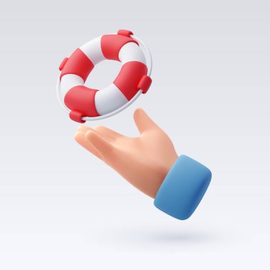 3d lifebuoy ring on bussiness man hand, business and insurance or financial consultant concept. Eps 10 Vector. clipart