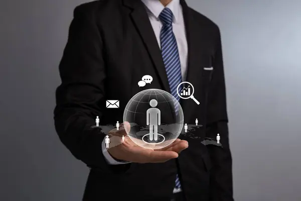 Customer Relationship Management Business Internet Technology Concept. Businessman holding customer service business and enterprise.