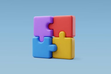3D Vektör Renkli Yapboz Küpü, Strateji yap-boz işi ve eğitim.