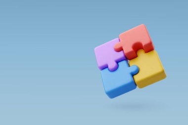 3D Vektör Renkli Yapboz Küpü, Strateji yap-boz işi ve eğitim.