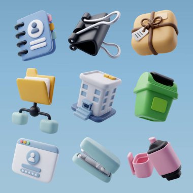 3D ofis simgesi, iş ve finans konsepti