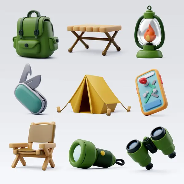 Collection Camping Icon Travel Picnic Adventure Concept — стоковый вектор