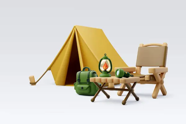 キャンプ3Dアイコン旅行とピクニックアドベンチャーコンセプトのコレクション — ストックベクタ