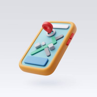Haritalı 3d Vektör Akıllı Telefon GPS navigasyon, Yolculuk, Turizm ve Seyahat afişi konsepti.