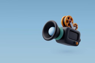 3D Vector Video kamera, filmler, film kaydedici, film klipleri, eğlence ekipmanları konsepti.