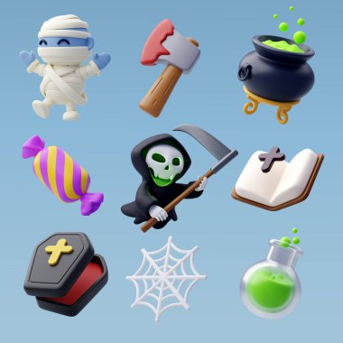 3d Vektör Koleksiyonu Mutlu Cadılar Bayramı Festivali Konsepti