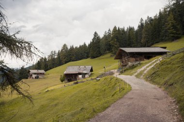 Val Gardena 'da bir otlakta eski bir saman.