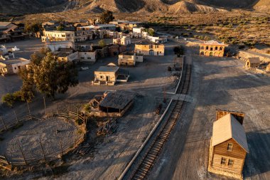 Drone view of the western town Fort Bravo in the Tabernas desert Andalusia clipart