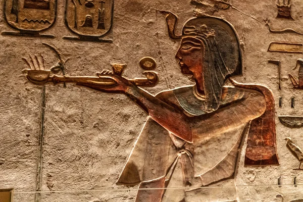 Egyptiska Hieroglyfer Väggar Graven Farao Ramses Stockbild