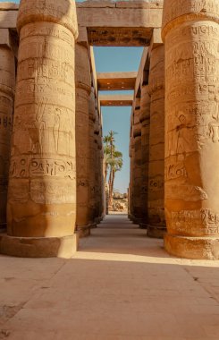 Karnak 'taki Nil' in kıyısındaki Karnak Tapınağı 'nın ayrıntılı görüntüsü