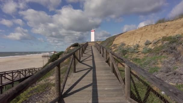Paisaje Marino Playa Matalascanas Con Torre Dela Higuera Almonte — Vídeos de Stock