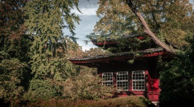 Sanayi bölgesi Chempark Leverkusen 'deki Carl Duisberg Parkı' ndaki Japon bahçesinde manzara Almanya 'nın en güzel bahçelerini geziyor.