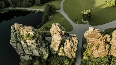 drone view of the Externstones a sandstone rock formation in the Teutoburg Forest clipart