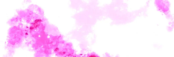 Akvarell Rózsa Rózsaszín Mennyország Felhős Ömlött Fehér Tiszta Festett Banner — Stock Fotó