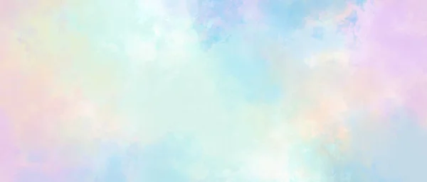 Aquarell Regenbogen Himmel Bewölkt Malerei Einhorn Rosa Blau Violett Grün — Stockfoto