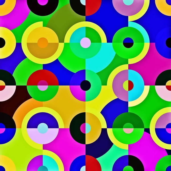 Levendig Kleurrijk Geometrisch Art Deco Vormpatroon Met Cirkels Funky Geometrische — Stockfoto