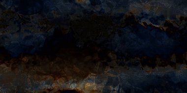 Esmer çivit mavisi suluboya arka plan. Sıvı koyu gri çatlaklar ve buruşuk yarım tonlu kırışıklıklar. Eski kumlu kağıt üzerinde soyut boyalı, eski, kirli pankart.