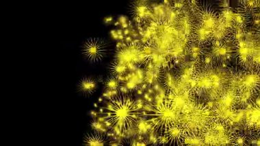 Sarı neon parıltıları nabızları şekillendirir ve bir efekt enerji festivali hareketi yoluyla siyah zemin üzerinde hareket eder kutlama kartı, gece kulüpleri, festival, yeni yıl gecesi için tatil hız şekilleri