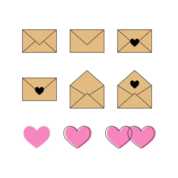 Signos Contorno Símbolos Botones Para Comunicación Línea Citas Sitio Amor — Archivo Imágenes Vectoriales