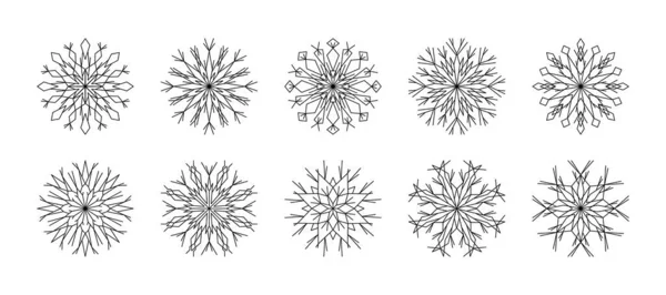 Встановити Контур Сніжинок Зимового Дизайну Колекційна Лінія Мистецтва Сніжинки Ізольовані — стоковий вектор