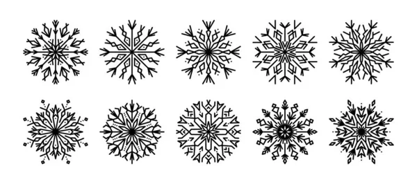 Лінія Сніжинки Іконки Зимовий Векторна Ілюстрація Визначає Контури Снігових Пластівців — стоковий вектор