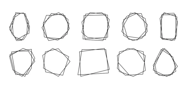 Sæt Sorte Polygonale Geometriske Rammer Simple Dekorative Linjer Grænser Festlig – Stock-vektor