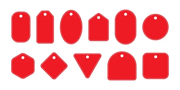 Set Roter Etiketten Leere Verkaufsetiketten Mit Weiß Gestrichelten Linien Leere — Stockfoto