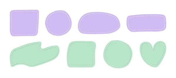 紫色和绿色薄荷点缀斑块 粘贴模板 文本或相框的位置 用虚线设置不同形状的补丁 在白色背景上分离的装饰矢量元素 — 图库照片