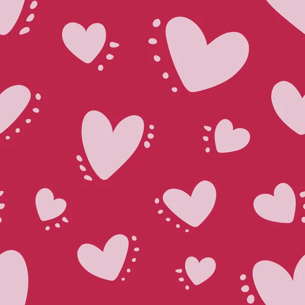 ハートとスポット ドット 愛の質感 ロマンチックな印刷とかわいい赤ちゃんピンクのパターン かわいいハートの布やテキスタイルのためのシームレスなパターン 手描きの子供のプリント バレンタインデーの壁紙 — ストックベクタ