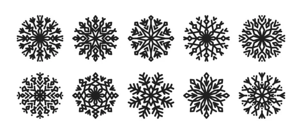 Különböző Geometriai Formájú Kristályhópelyhek Téli Lapos Vektor Dekoratív Elemek Hópelyhek — Stock Vector
