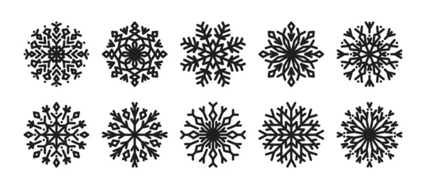 Különböző Geometriai Formájú Kristályhópelyhek Téli Lapos Vektor Dekoratív Elemek Hópelyhek — Stock Vector