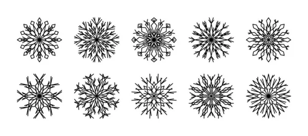 Начерки Набору Сніжинок Зимового Дизайну Лінія Снігу Іконки Зимового Вектора — стоковий вектор