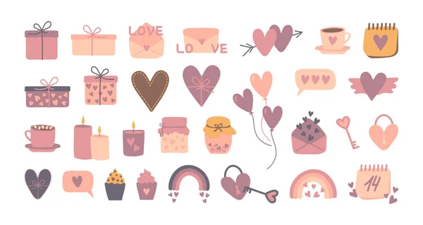 발렌타인의 귀여운 팬케이크 무지개 요소들 로맨틱 사랑의 아이콘은 스타일입니다 발렌틴 — 스톡 벡터