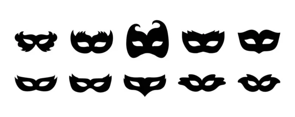Set Carnival Masks Silhouettes Black Icons Masquerade Masks Party Parade — Stock Vector