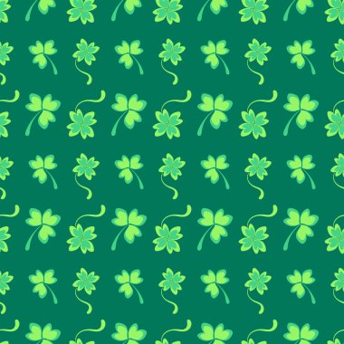 Yonga yoncası kusursuz desen. Aziz Patrick Günü için doğal yeşil altyapı. Geleneksel yeşil yaprak yoncası ve yonca baskısı. Kumaş için, tekstil için, ambalaj kağıdı için. Mutlu Aziz Patrick günleri..