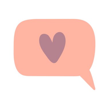 Valentine's day illustration message with heart decorative element. Romantic love icon in flat style.Vector illustration, isolated on white background. Valentines Day cute pink speech bubble