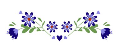 Floral spring decorative element, flower divider for wedding invitation, Women's Day. Springtime vector flowers composition for Mother's Day. Blossom flowers decoration, isolated on white background