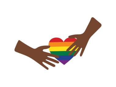 Rainbow lgbt heart in hands illustration. Colorful icon for lgbt concept, Pride Month. Rainbow colored illustration. Isolated vector decorative element for unique design, decor, lgbtqia.