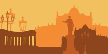 Odessa silhouette. Odesa background, Ukrainian city by the sea. The main sights of Odessa. Skyline and landmarks silhouette, vector illustration. Odesa in popular silhouettes.