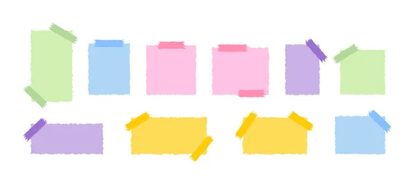 Gekleurde Papieren Stickers Met Plakband Vector Set Decoratieve Elementen Kantoor Vectorbeelden