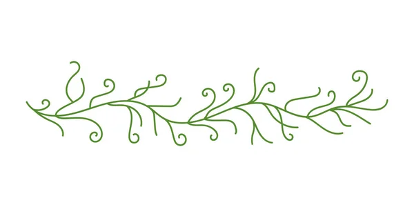 装飾的な境界要素は かわいい手描きの分周器 デザインや装飾のために コラージュのため ベクトル装飾フレーム境界線 緑の波線 花の装飾 — ストックベクタ