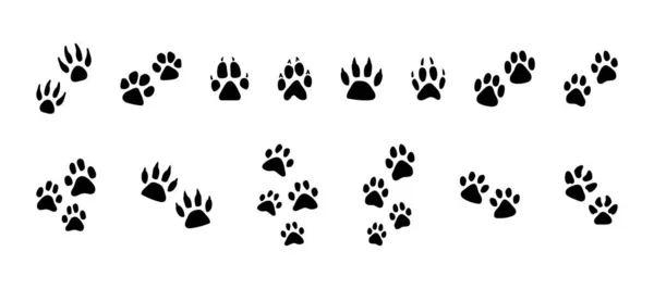 Σύνολο Από Μαύρα Διανυσματικά Αποτυπώματα Ποδιών Σκιαγραφίες Ζώων Συλλογή Εικονογραφήσεων — Διανυσματικό Αρχείο