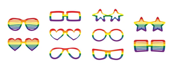 Zestaw Wielobarwnych Tęczowych Okularów Dla Lgbt Miesiąc Pychy Tęczowe Kolorowe — Wektor stockowy